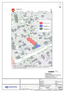 Situasjonsplan som viser tomt, nabolag, eksisterende og planlagt bebyggelse med koordinater og arealdata.