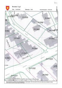 Situasjonsplan som viser eiendomsnummer, vegnavn (Bruveien) og nabolag.