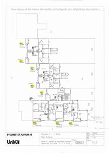 Etasjeplan (3. etasje) som viser romfordeling, veggposisjon og dimensjoner for en bygning.
