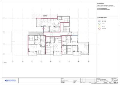 Etasjeplan (3. etasje) som viser romfordeling, vegger og innredning for en boligblokk.