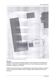 Situasjonsplan som viser eiendommen, nærmeste bygninger og avstander (f.eks. 4-5 m til garasje).