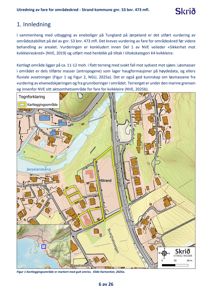 Situasjonsplan som viser et kortlagt område (gult) i forhold til omgivelsene, inkludert veier, vann og nabolag.