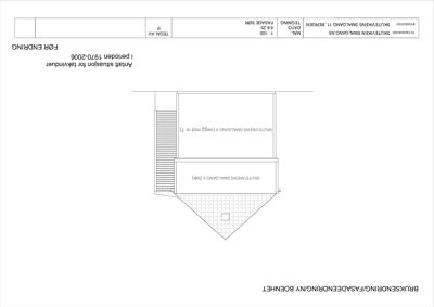 Bruksendringfasadeendring av boenhet. Tegningen viser et oppriss av fasaden med skråtak og vindusåpninger.