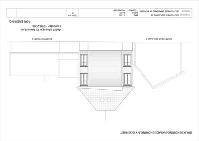 Bruksendringfasadeendring av boenhet. Tegningen viser fasaden på en bygning med vinduer og takform.