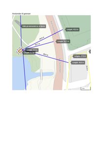 Situasjonsplan som viser avstander til grenser, eiendomsgrenser og veier.
