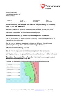Kartutsnitt fra kommunens digitale kartsystem som viser eiendomsnummer, arealformål og beliggenhet av eiendommen.
