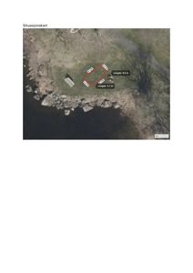 Situasjonskart (flyfoto) som viser tomtens beliggenhet ved vann, med overlagte mål på en planlagt bygning (8,5 m x 4,1 m) og en eksisterende struktur.