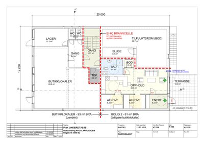 Etasjeplan for første etasje (Tegning: Plan UNDERETASJE) som viser romfordeling, arealer og funksjoner i en bygning.