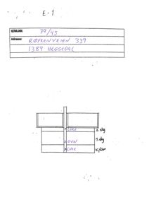 En håndtegnet etasjeplan eller romfordeling for en bolig med kjeller, 1. etasje og 2. etasje, inkludert adresse og byggenummer.