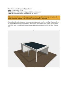 3D-visualisering av en enkel bygning eller struktur sett fra en vinkel.