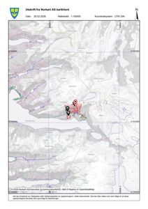 Kartutsnitt fra Norkart AS som viser topografi, vannveier og plassering av punkter (Blomster, Tverrfjell) i et fjellområde.
