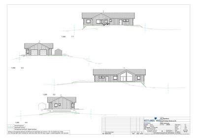 Snittegning som viser tverrsnitt av en bygning i forhold til terrenget.