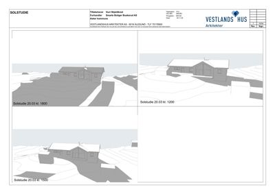 Solstudie-visualiseringer av en hytte med ulike høydeinnstillinger (1800, 1200, 1500).