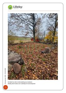 Fotografi av et utendørs område med markører som viser hvor en plattingskonstruksjon skal legges.