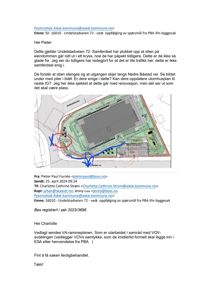 Situasjonsplan som viser eiendommen, stier, og en markert forslag til stenging av stien med en blå pil.