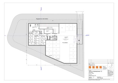 Situasjonsplan som viser bygningens plassering i forhold til tomme, byggegrenser og naboeiendom.