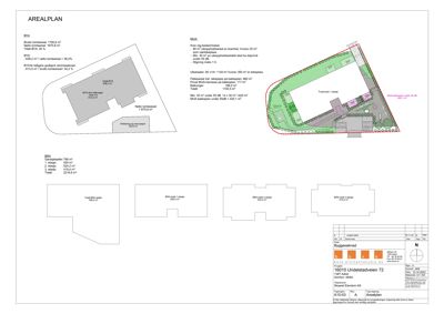 Arealplan som viser romfordeling, arealoppdelinger (BTA, BTAe) og bygningens plassering på tomten.