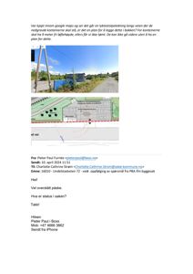 Et bilde av en e-post med to innleggeter: et fotografi av en vei med konteiner og en situasjonsplan/tegning.