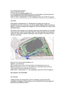 Situasjonsplan som viser eiendommen, bygningens plassering, omgivelser og foreslåtte endringer (markert med piler og sirkler).