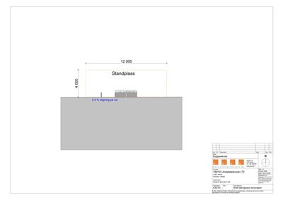 Fasadetegning som viser etasjeplan for en standplass med mål og orientering.