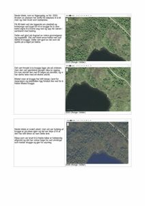 Bildet viser en side fra en rapport eller dokument som inneholder tekstbeskrivelser og tre innleverte satellittbilder (fra Norge i bilder) som viser et område ved vannet i 2003 og 2006.