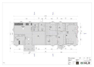 Etasjeplan (Kjøkken og frokøktager) som viser romfordeling, arealer og dimensjoner for en leilighet.