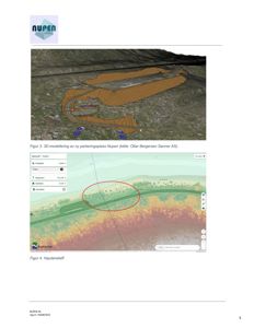Bildet viser to skjermbilder fra 3D-modellering (Nupen) og et høyderelieff, som er fotografert og inkludert i en rapport.