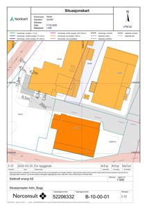 Situasjonskart som viser eiendomsnummer, nabolag, vegnavn og bygningers plassering i forhold til hverandre.