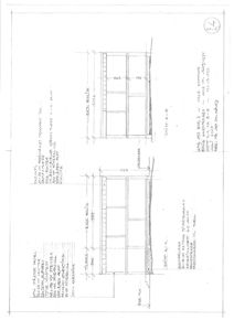 Snittegning som viser tverrsnitt gjennom en bygning, med mål, konstruksjonsdetaljer og tekstbeskrivelser.
