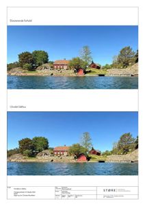 Fotografier av eksisterende forhold og et utvidet båthus