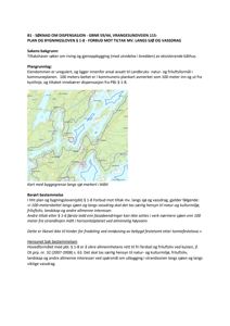 Et kart som viser eiendommen (merket i rødt) og byggegrensen langs sjøen (merket i blått) i forbindelse med en dispensasjonssøknad.