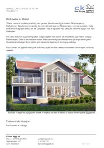 3D-visualisering av en planlagt enebolig med uteplass og badstue.