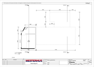 Etasjeplan (garasjeplan) for en Mesterhus-bolig, som viser romfordeling, dimensjoner og snittreferanser.