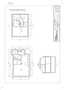 Bildet viser en tegning med etasjeplaner (Plan 1. og 2. etg.) og et snitt (Snitt A-A) for en bolig. Tegningen inneholder romnavn, mål og en tegningsliste.