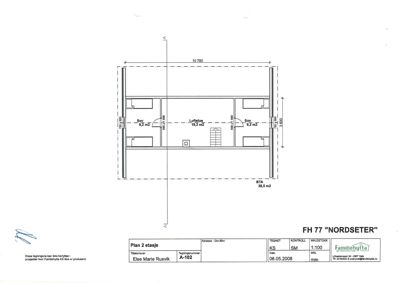 Etasjeplan (Plan 2 etasje) for en bolig med romfordeling, dører, vinduer og mål.