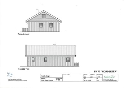 Fasadetegning som viser oppriss av bygningens nord- og vestsider.