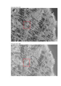 Historiske flyfoto fra 1979 og 1988 som viser tomtens utvikling over tid.