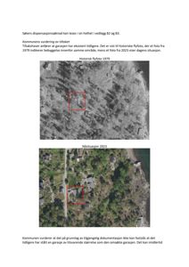 Bildet viser to flyfoto (fra 1979 og 2023) som sammenligner historisk og nåværende situasjon på et tomt.