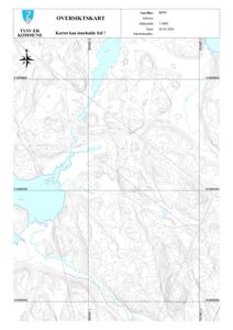 Oversiktskart (situasjonskart) fra Tysvær kommune som viser terrengform, vann og koordinatnett.