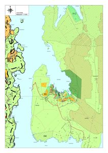 Kart over et kystområde med kommunegrenser, byer (f.eks. Horten, Tønsberg) og fargekodet arealplanlegging (R1, R13, F12, F48).