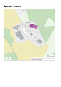 Kart over Tysvær kommune som viser etasjeplaner for en bygning (merket med 26) og omgivelsene, inkludert topografi og nabobebyggelse.