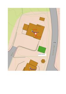 Situasjonsplan som viser tomtens form, plassering av bygninger (Bjørkel 17, 15 og dobbel garasje), vegnettet (Bjørkel, Vassendvikvegen) og høydemålermerker.