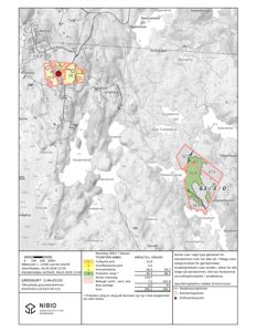 Et kart (gardskart) som viser eiendomsnummer, arealdata og markslag for en tomt.