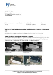 Dokumentet inneholder fire flyfotografier som viser eiendommen på Susortvegen 125 fra ulike tidspunkt (1960, 1993, 2012 og 2021).