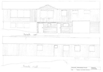 Tegning som viser fasadeopprikk for bygningen på Stakkestadvegen 78 A og B. Bildet viser både 'Fasade sør' og 'Fasade nord' med detaljer om vinduer, dører og fasademateriale.