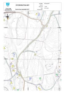 Oversiktskart (situasjonskart) over et område i Tysvær kommune, som viser topografi, veinett og bebyggelse.