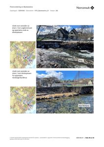 Fotografier av Øysteseelva med tilhørende kartutsnitt og beskrivende tekst om utsikt og vannforhold.