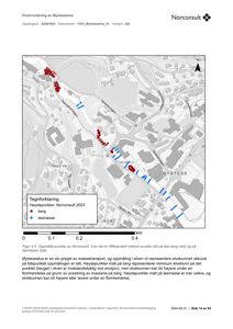 Kart som viser høydemålinger (berg og løsmasse) langs Øysteseelva, inkludert tegnforklaring og skala.