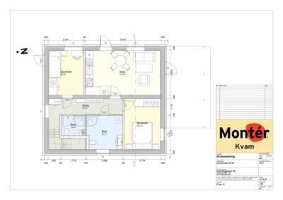 Etasjeplan (Bruksendring) som viser romfordeling, mål og funksjoner for et leilighet.