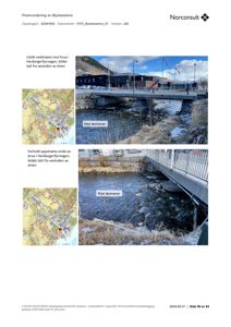 Fotografier av Øysteseelva med utsikt mot Hardangerfjorvegen, inkludert kartutsnitt og merknader om løsmasse.